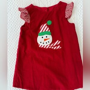 Kelly’s Kids Snowman Apique Red Corduroy Jumper Dress Girls Size 3 4